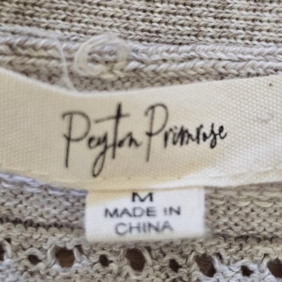 Peyton Primrose Taupe White Striped Open Front Asymmetric Hem Cardigan Sz M - Picture 8 of 12